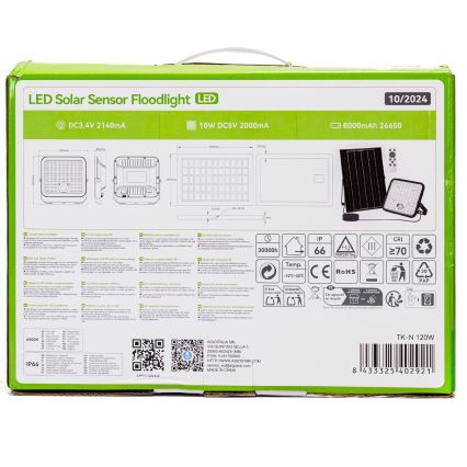 Aigostar - Proiector solar LED reglabil cu senzor LED/120W/3,4V 6500K IP66 8000 mAh + telecomandă