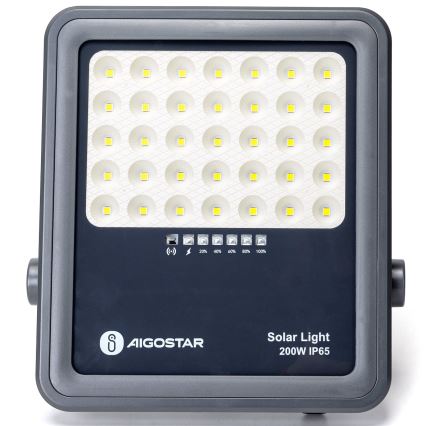 Aigostar - Proiector solar LED cu reglare a luminozității, 200 W, 3,4 V, IP65, 15000 mAh + telecomandă