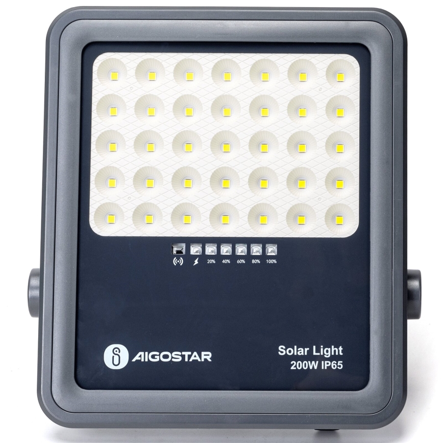 Aigostar - Proiector solar LED cu reglare a luminozității, 200 W, 3,4 V, IP65, 15000 mAh + telecomandă