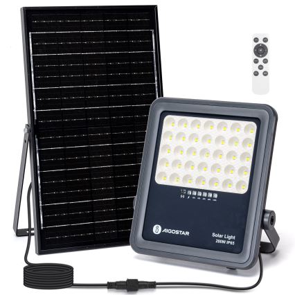 Aigostar - Proiector solar LED cu reglare a luminozității, 200 W, 3,4 V, IP65, 15000 mAh + telecomandă
