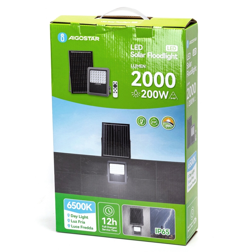 Aigostar - Proiector solar LED cu reglare a luminozității, 200 W, 3,4 V, IP65, 15000 mAh + telecomandă