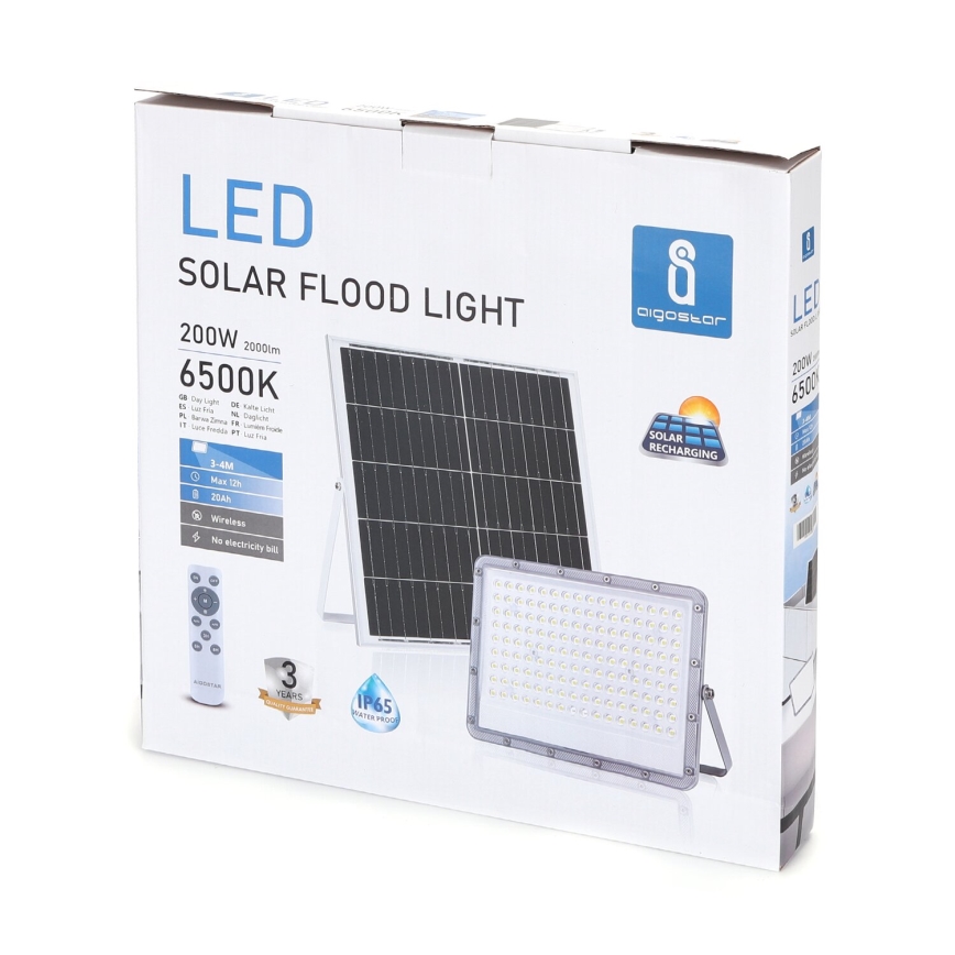 Aigostar - Proiector solar LED reglabil 200W/3,2V IP65 20000 mAh + telecomandă