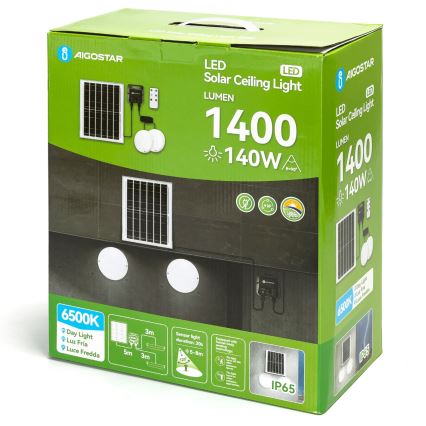 Aigostar - Plafonieră solară LED cu senzor, 2xLED/70W/3,7V, 12000 mAh, IP65, telecomandă inclusă