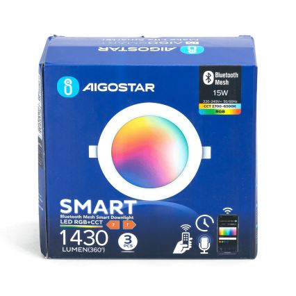 Aigostar - Set de 3 spoturi LED RGBW MESH, reglabile, încastrate LED/15W/230V 2700K-6500K Ø17 cm