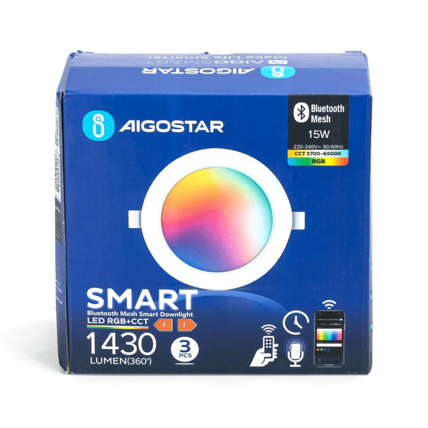 Aigostar - Set de 3 spoturi LED RGBW MESH, reglabile, încastrate LED/15W/230V 2700K-6500K Ø17 cm