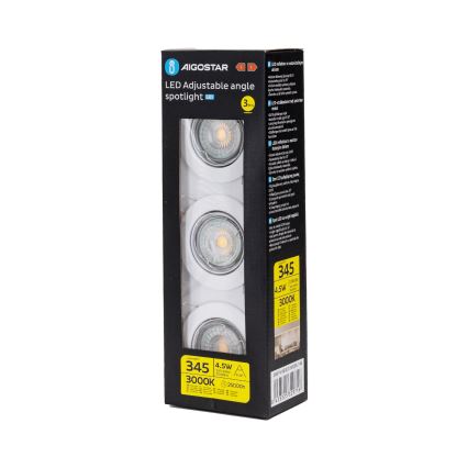Aigostar - Set 3x spot LED încastrat, 1x GU10/4,5W/230V/3000K, alb