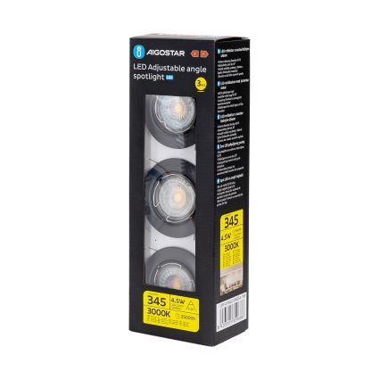 Aigostar - Set 3x spot LED încastrat 1xGU10/4,5W/230V 3000K negru
