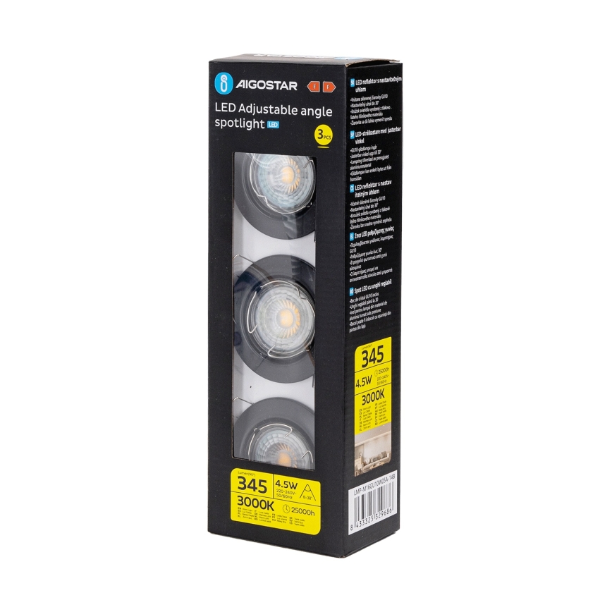 Aigostar - Set 3x spot LED încastrat 1xGU10/4,5W/230V 3000K negru