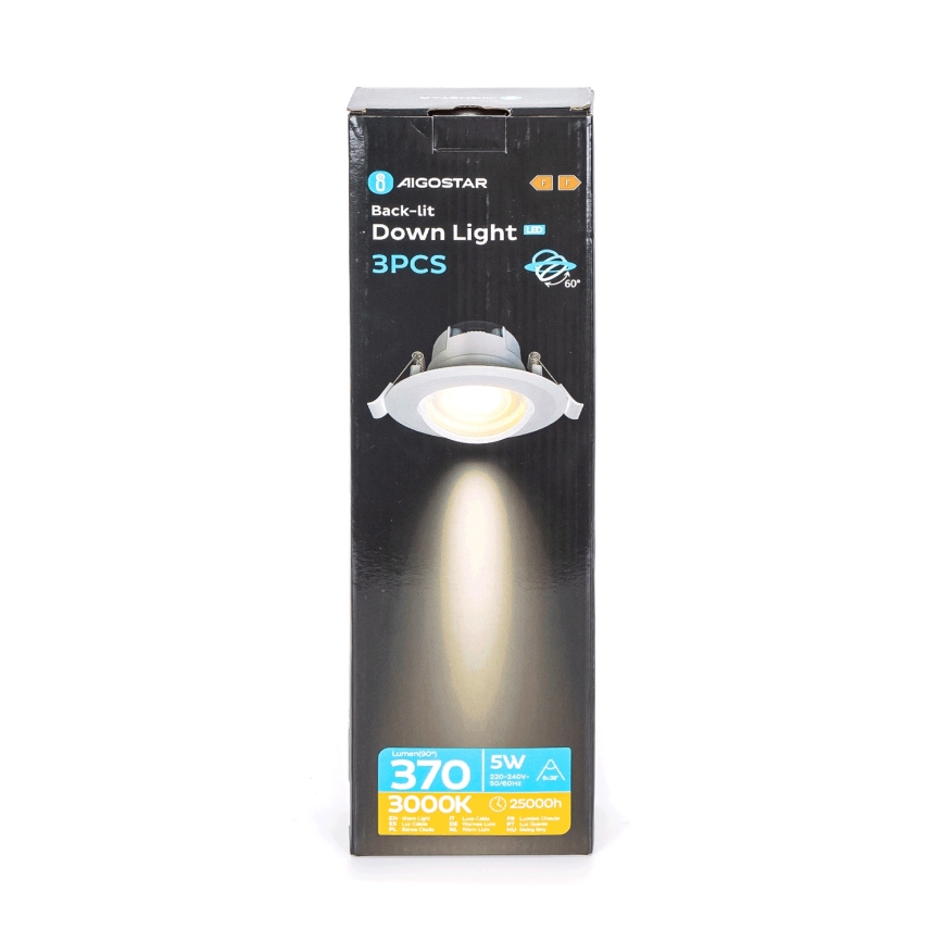 Aigostar - Set 3x spot LED încastrat, 5W/230V, 3000K, Ø 8,5 cm, alb