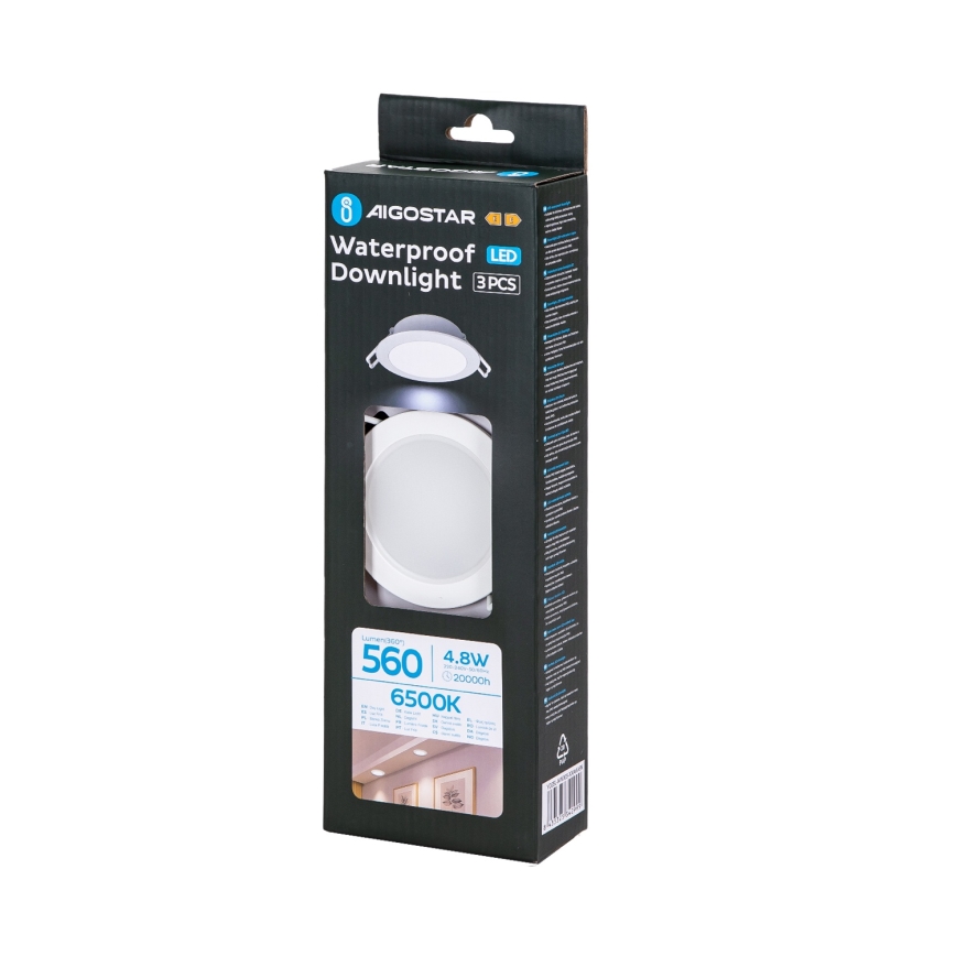 Aigostar - Set 3x spoturi LED încastrate pentru baie LED/4,8W/230V IP65 alb