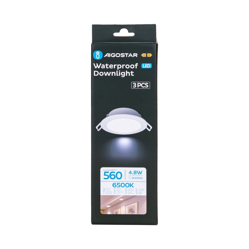 Aigostar - Set 3x spoturi LED încastrate pentru baie LED/4,8W/230V IP65 alb