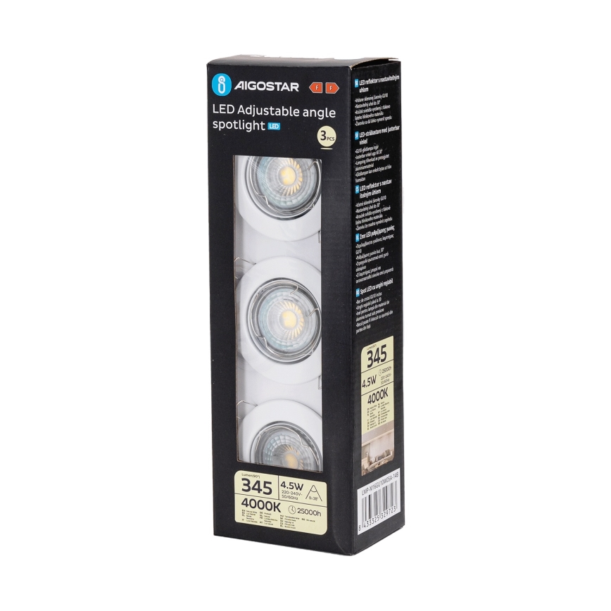 Aigostar - Set 3x spoturi LED încastrate, soclu GU10 1x/4,5W/230V 4000K, alb