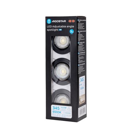 Aigostar - Set de 3 spoturi LED încastrate, 1x GU10/4,5W/230V 6500K, negru