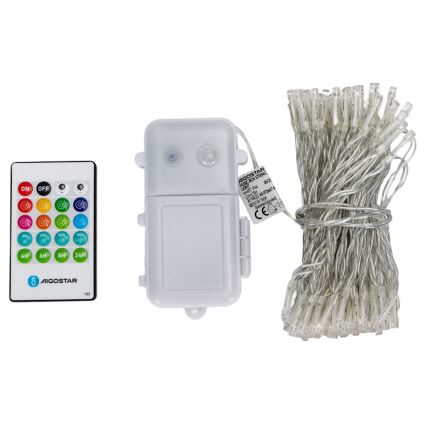 Aigostar - Ghirlandă LED reglabilă de exterior pentru Crăciun cu senzor de mișcare 100xLED/3xAA 12m multicolor + telecomandă