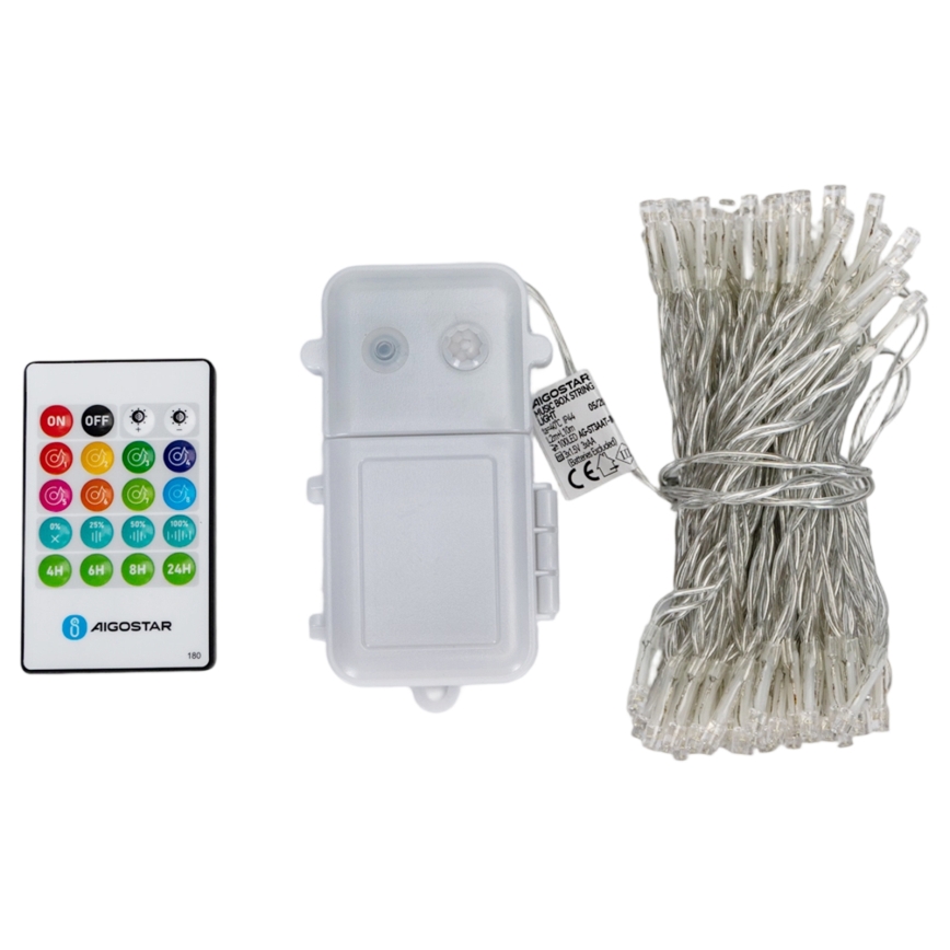Aigostar - Ghirlandă LED reglabilă de exterior pentru Crăciun cu senzor de mișcare 100xLED/3xAA 12m multicolor + telecomandă