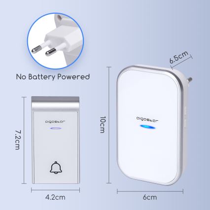 Aigostar - Sonerie fără fir pentru priză 230V/12V IP44 albă