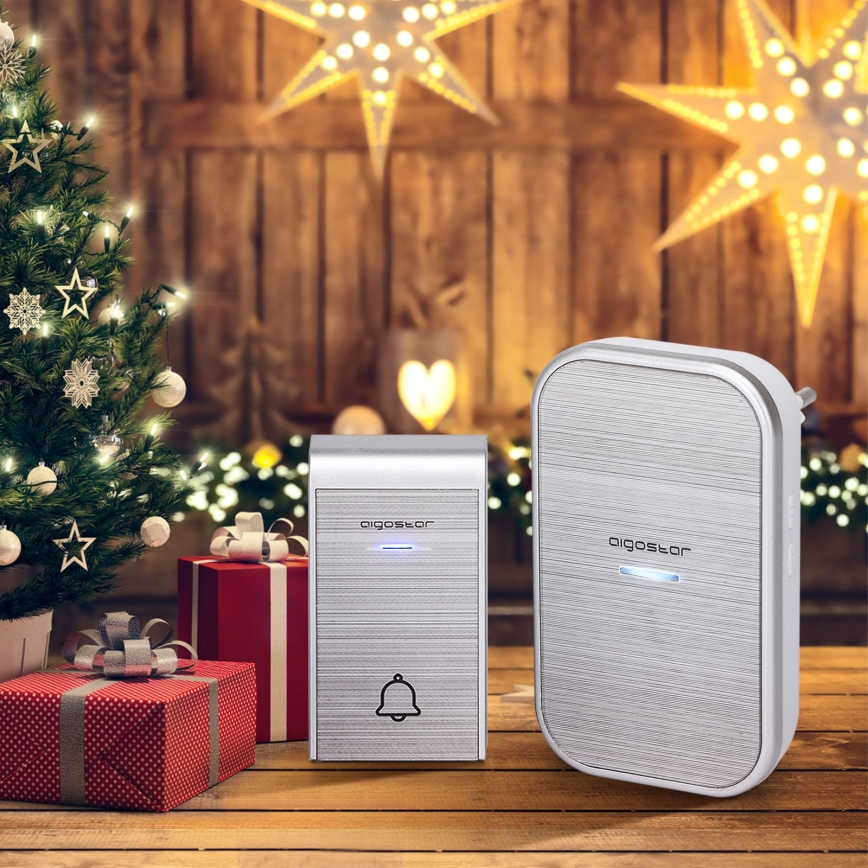 Aigostar - Sonerie wireless de priză 230V/12V IP44 argintie