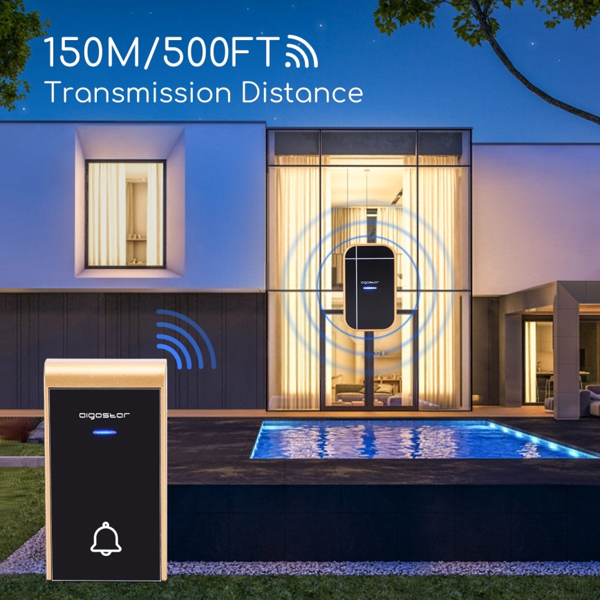 Aigostar - Sonerie wireless pentru priză 230V/12V IP44, negru