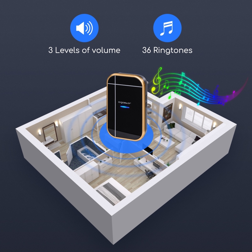 Aigostar - Sonerie wireless pentru priză 230V/12V IP44, negru