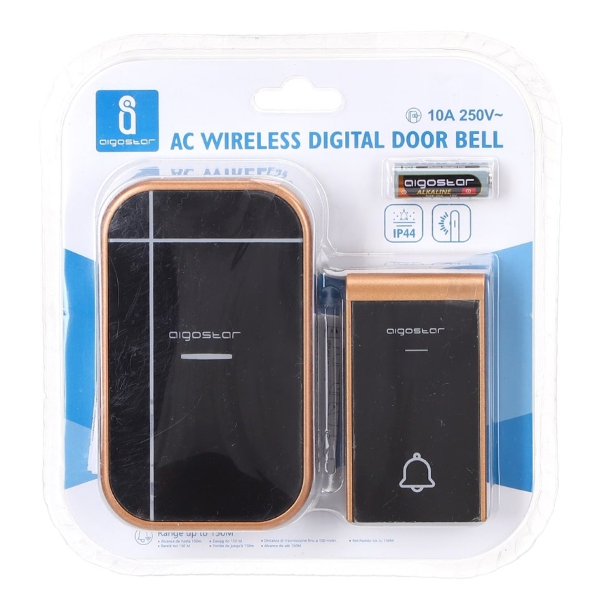 Aigostar - Sonerie wireless pentru priză 230V/12V IP44, negru