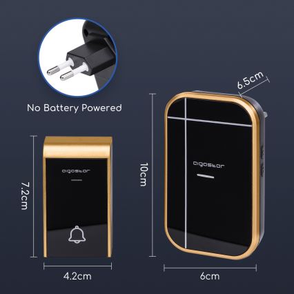 Aigostar - Sonerie wireless pentru priză 230V/12V IP44, negru