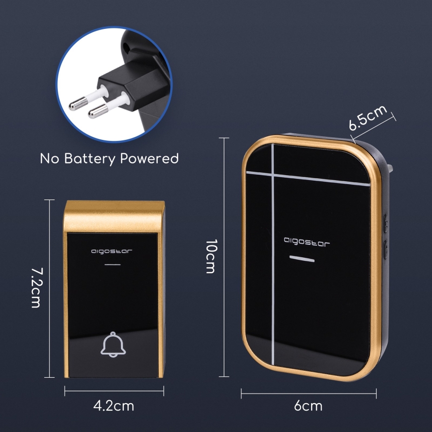 Aigostar - Sonerie wireless pentru priză 230V/12V IP44, negru