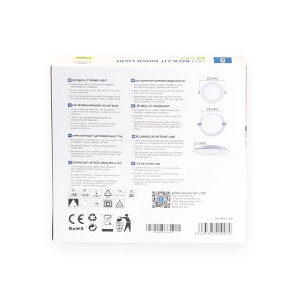 Aigostar - Spot încastrat LED 18W, 230V, 3000K, Ø 22,2 cm, alb
