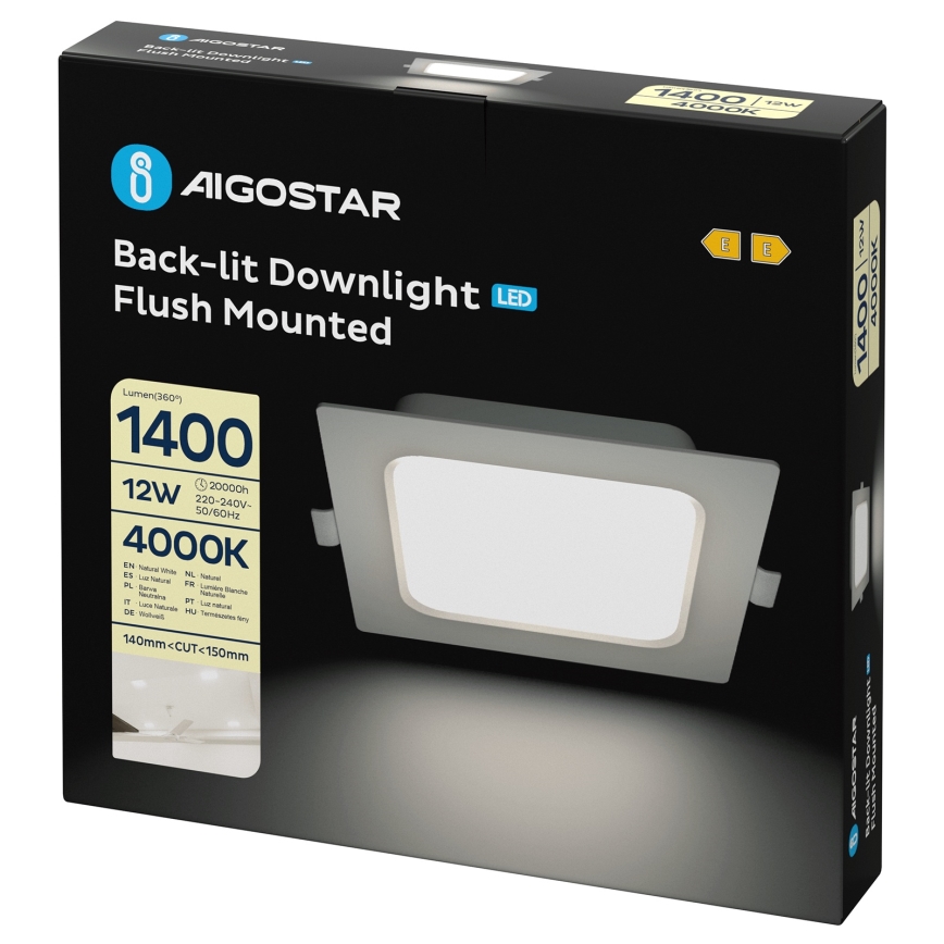 Aigostar - Spot LED încastrat/12W/230V 4000K 17,5x17,5 cm alb