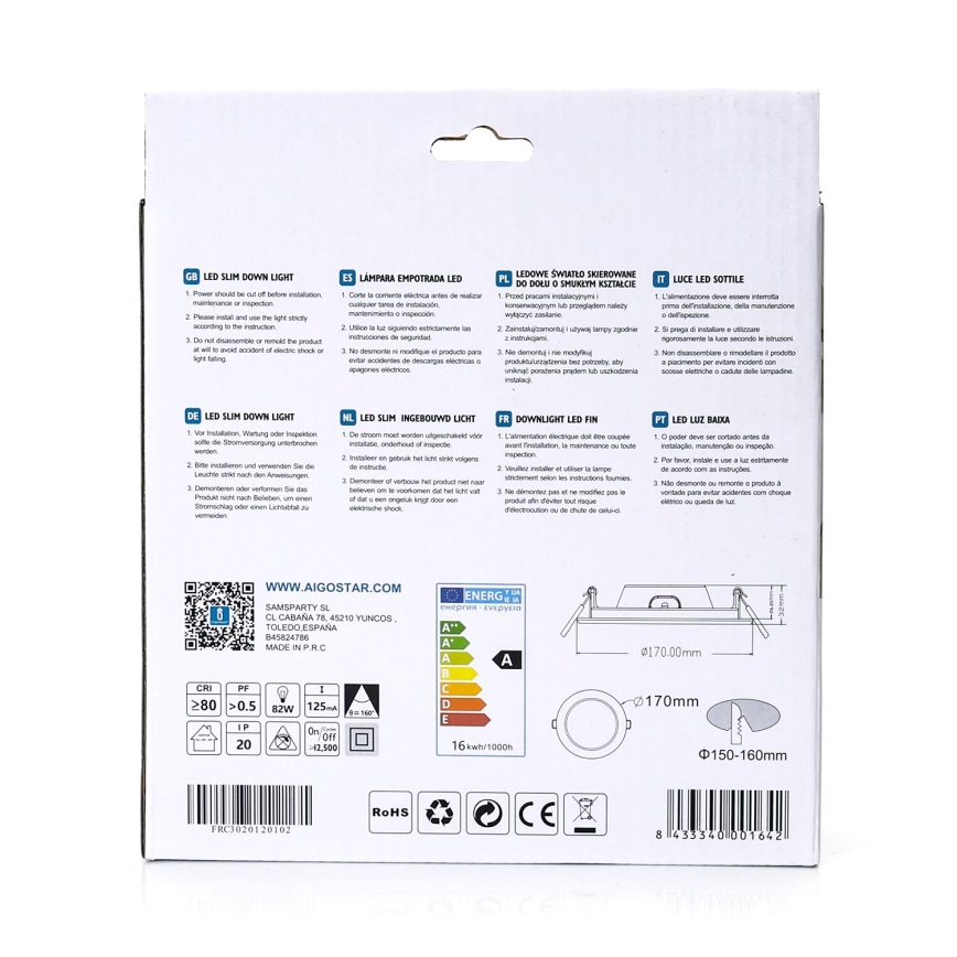 Aigostar - Spot LED încastrat ULTRATHIN LED/16W/230V 4000K alb