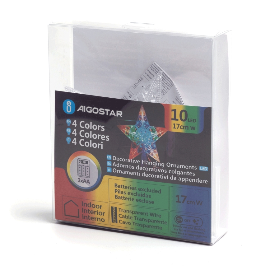 Aigostar - Stea de Crăciun LED RGBY, 10x LED, alimentare 3x AA