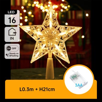 Aigostar - Stea LED pentru Crăciun, 16 LED, alimentare 3xAA, alb cald