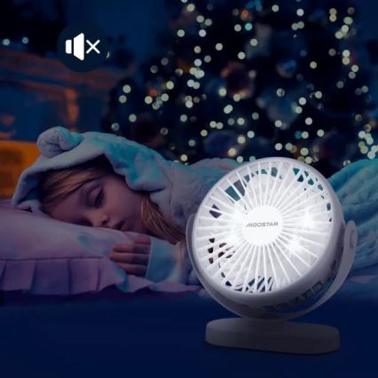 Aigostar - Ventilator de birou reîncărcabil 4W/5V 1500mAh alb