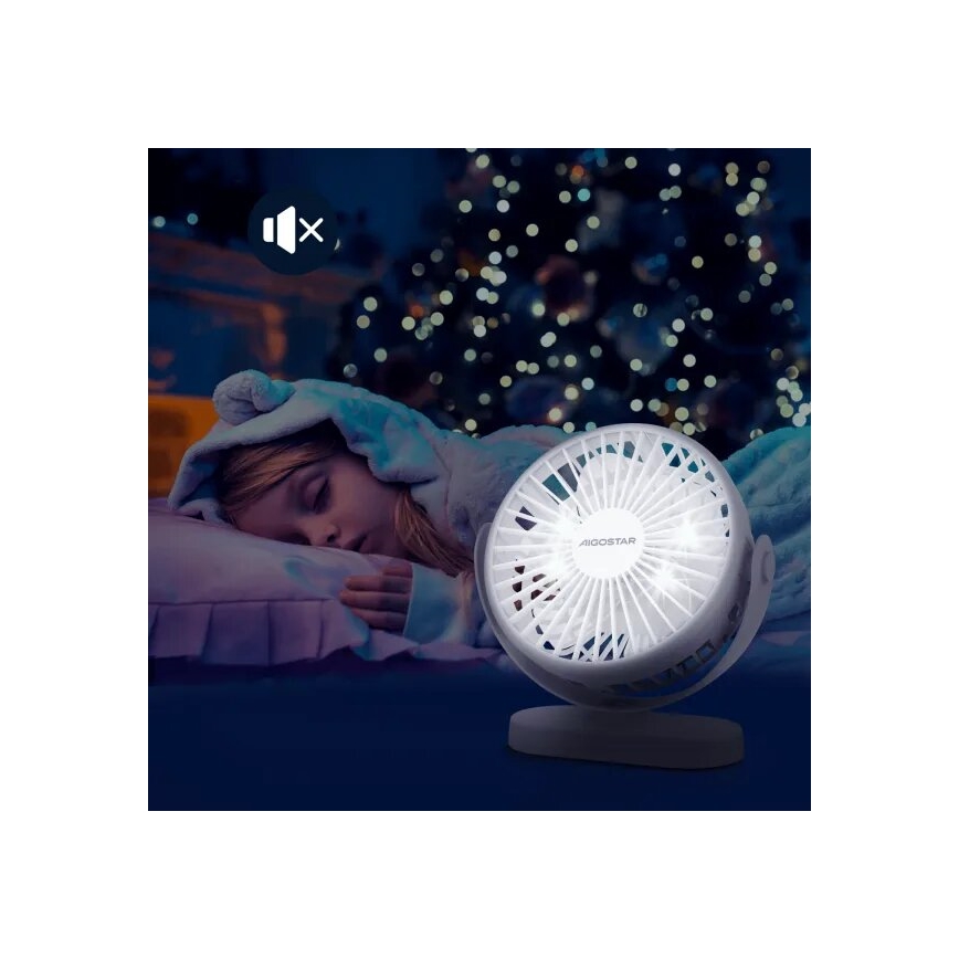 Aigostar - Ventilator de birou reîncărcabil 4W/5V 1500mAh alb