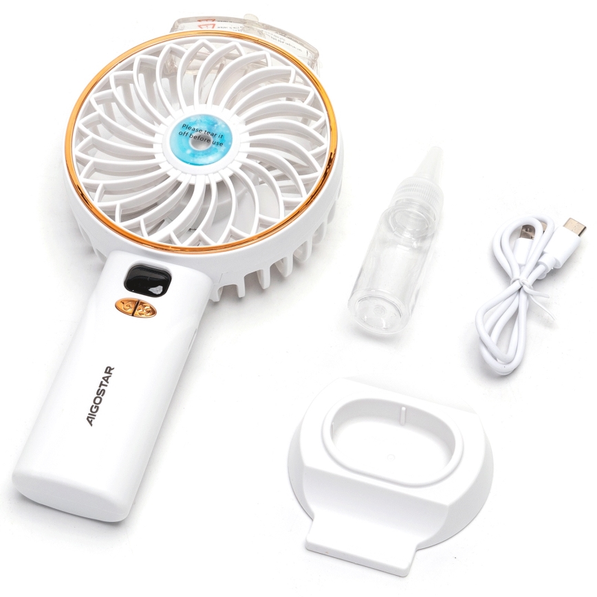 Aigostar - Ventilator de buzunar reîncărcabil 5W/5V 2400mAh USB alb