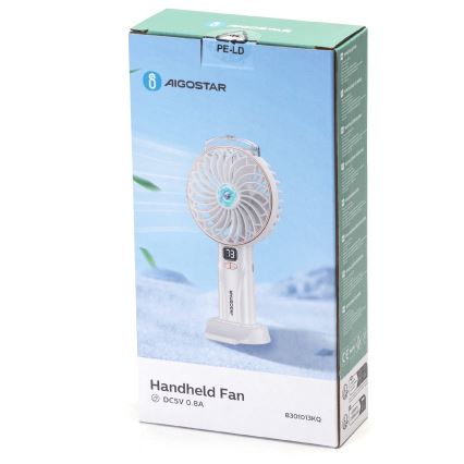 Aigostar - Ventilator de buzunar reîncărcabil 5W/5V 2400mAh USB alb