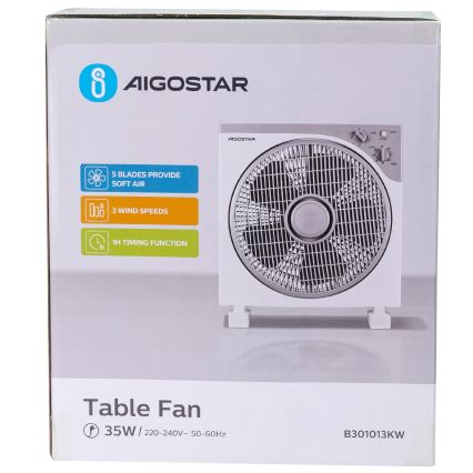 Aigostar - Ventilator de podea 35W/230V d. 30 cm alb/gri