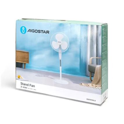 Aigostar - Ventilator de podea 40W/230V, 123 cm, alb
