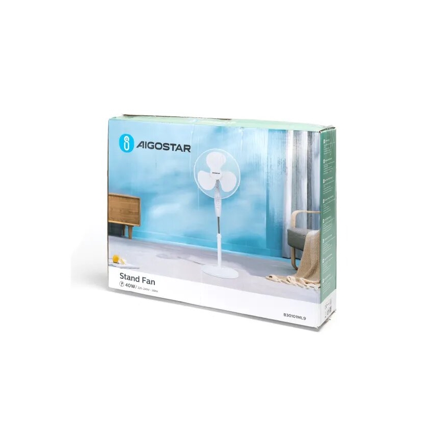 Aigostar - Ventilator de podea 40W/230V, 123 cm, alb