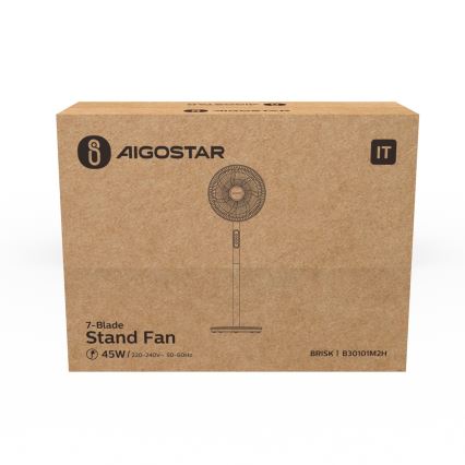 Aigostar - Ventilator cu stativ 2 în 1, 45 W, 230 V, 110 cm, alb