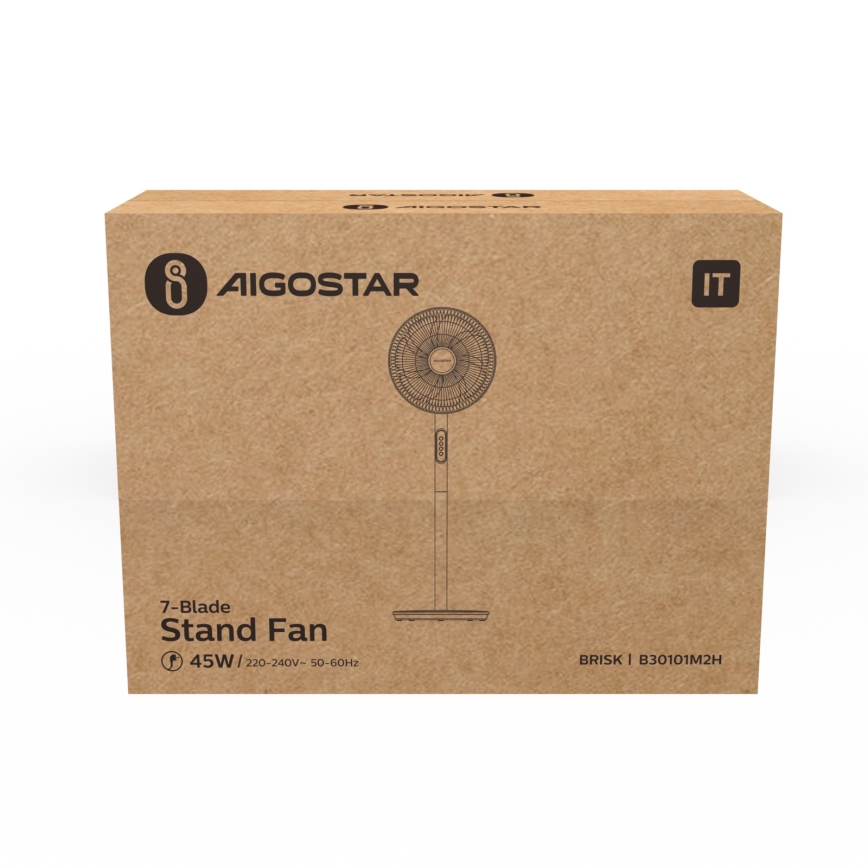 Aigostar - Ventilator cu stativ 2 în 1, 45 W, 230 V, 110 cm, alb
