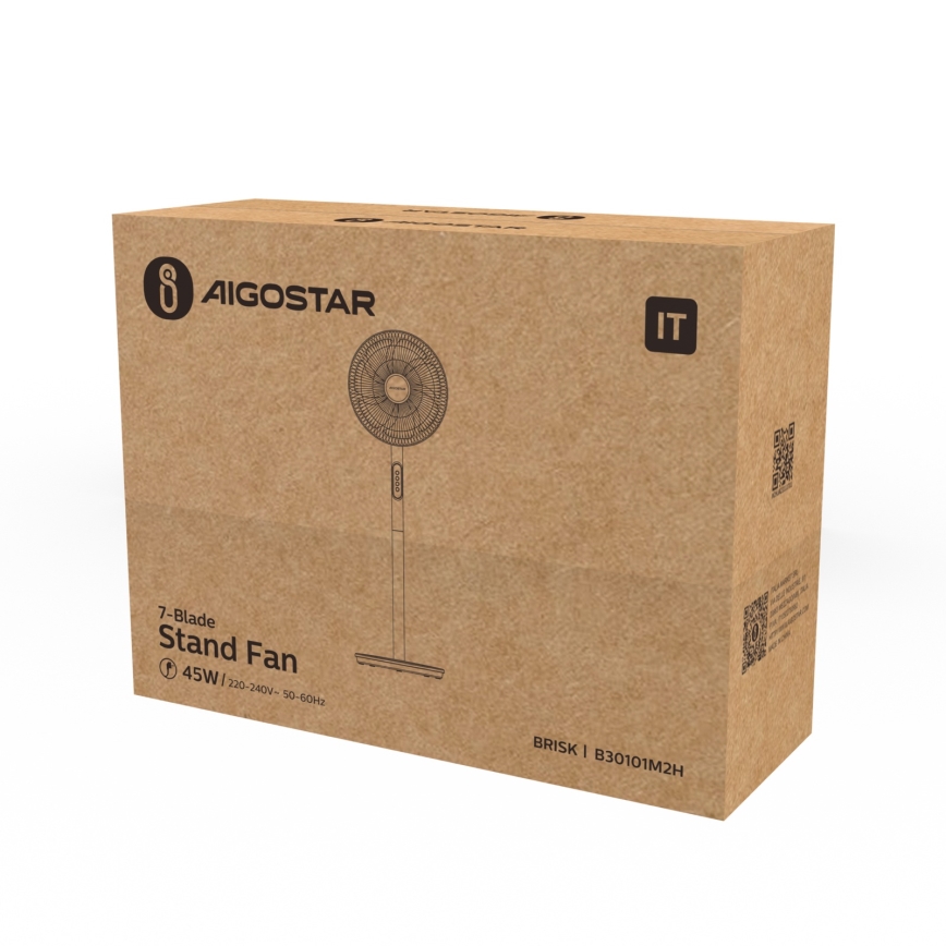 Aigostar - Ventilator cu stativ 2 în 1, 45 W, 230 V, 110 cm, alb