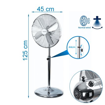 Aigostar - Ventilator de podea 50W/230V diametru 45 cm crom