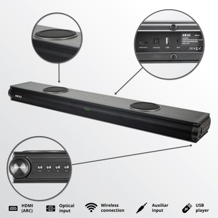 AKAI ASB-29 – soundbar cu subwoofer activ, 120 W / 230 V și telecomandă