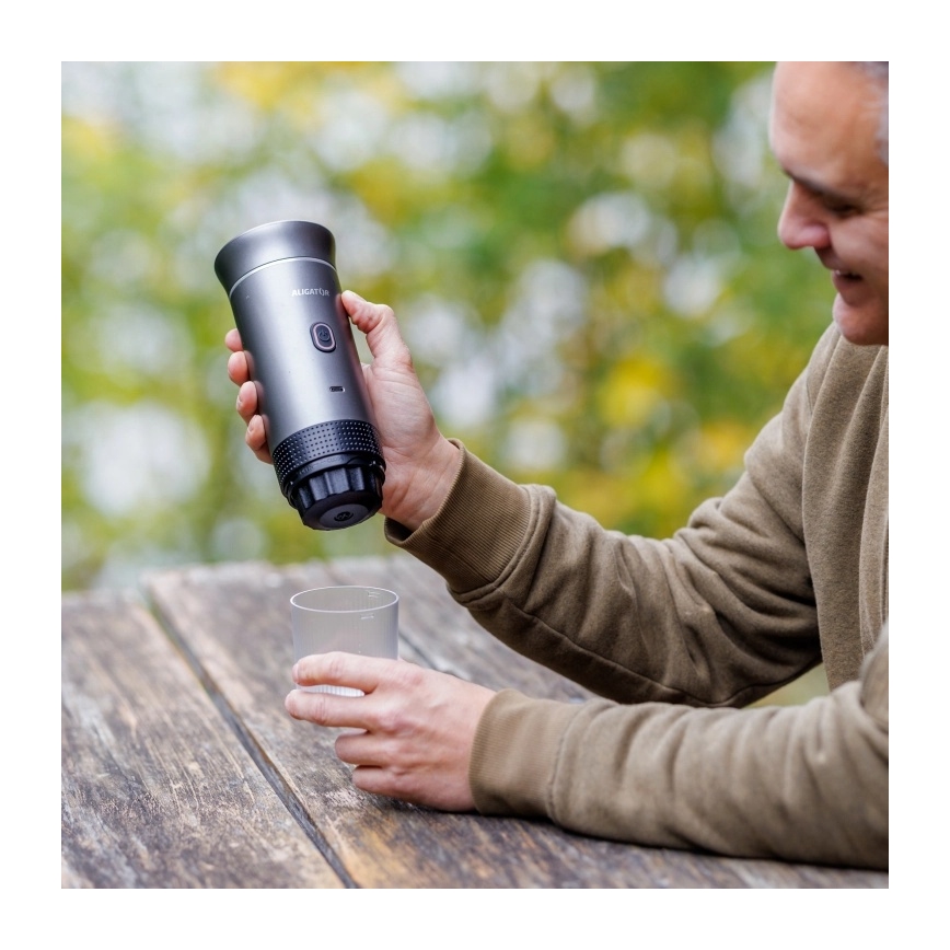 Aligator ACM002 - Cafetieră portabilă reîncărcabilă PortaCaffé 3în1 72W/7500 mAh gri