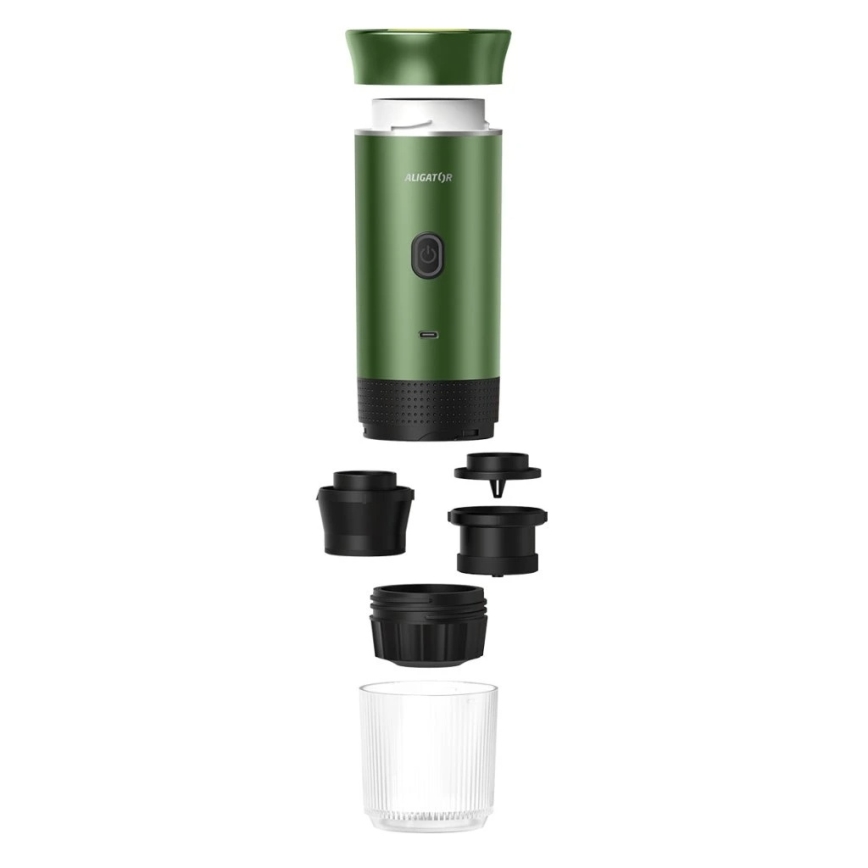 Aligator ACM003 - Cafetieră portabilă reîncărcabilă PortaCaffé 3 în 1, 72 W / 7500 mAh, verde
