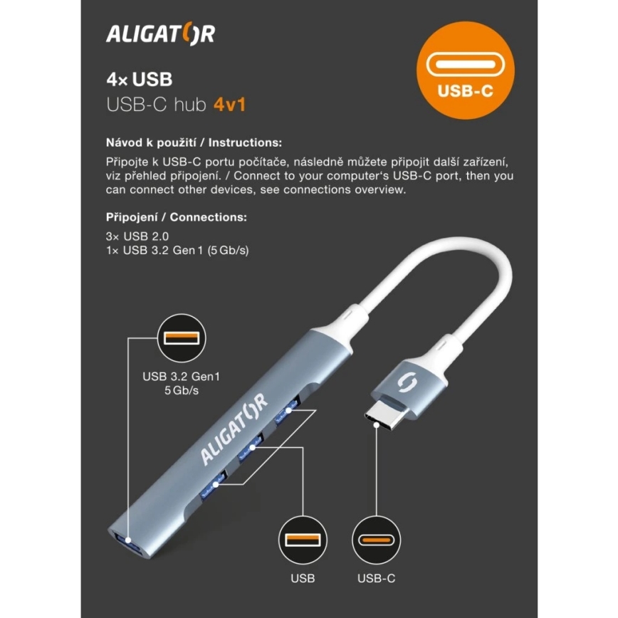Aligator AHUB002 - hub USB-C 4 în 1