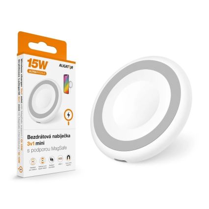 Aligator AMS08WT - Încărcător wireless MagSafe 3 în 1, 15 W, alb