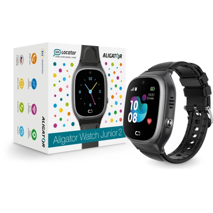 Aligator AW11BK - Ceas inteligent Watch Junior 2, 450 mAh, IP67, Wi-Fi, negru