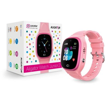 Aligator AW11PK Watch Junior 2 - ceas inteligent, 450 mAh, IP67, Wi-Fi, roz