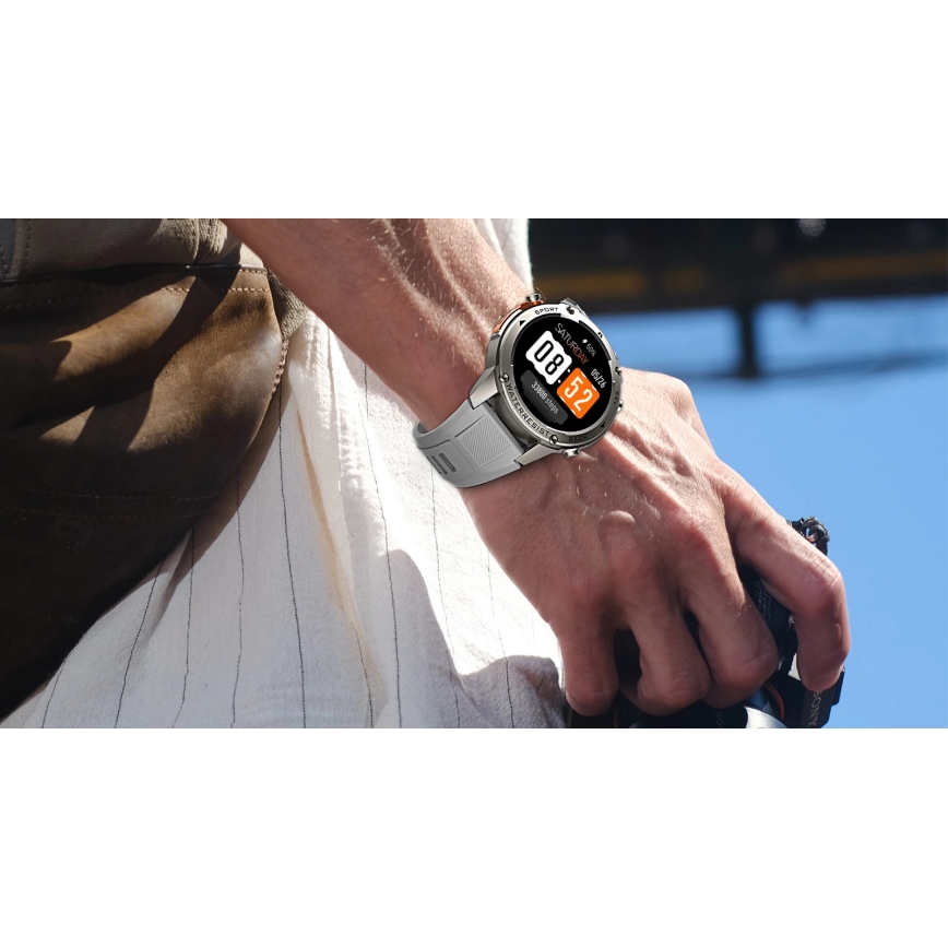 Aligator AW12SR - Ceas smartwatch GPS, 500 mAh, IP69K, argintiu
